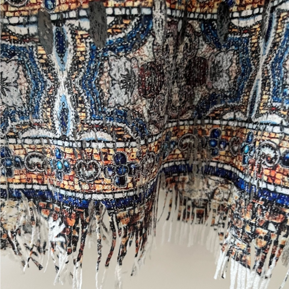 Mushka by Sienna Rose Fringe Tunic Top Cover Up Women’s L Blue Multi Color NWT - Picture 4 of 6